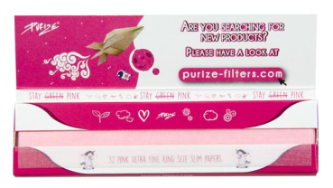 PURIZE® PINK King Size Slim Ultra Fine Zigarettenpapier 40er Box Blättchen Papers